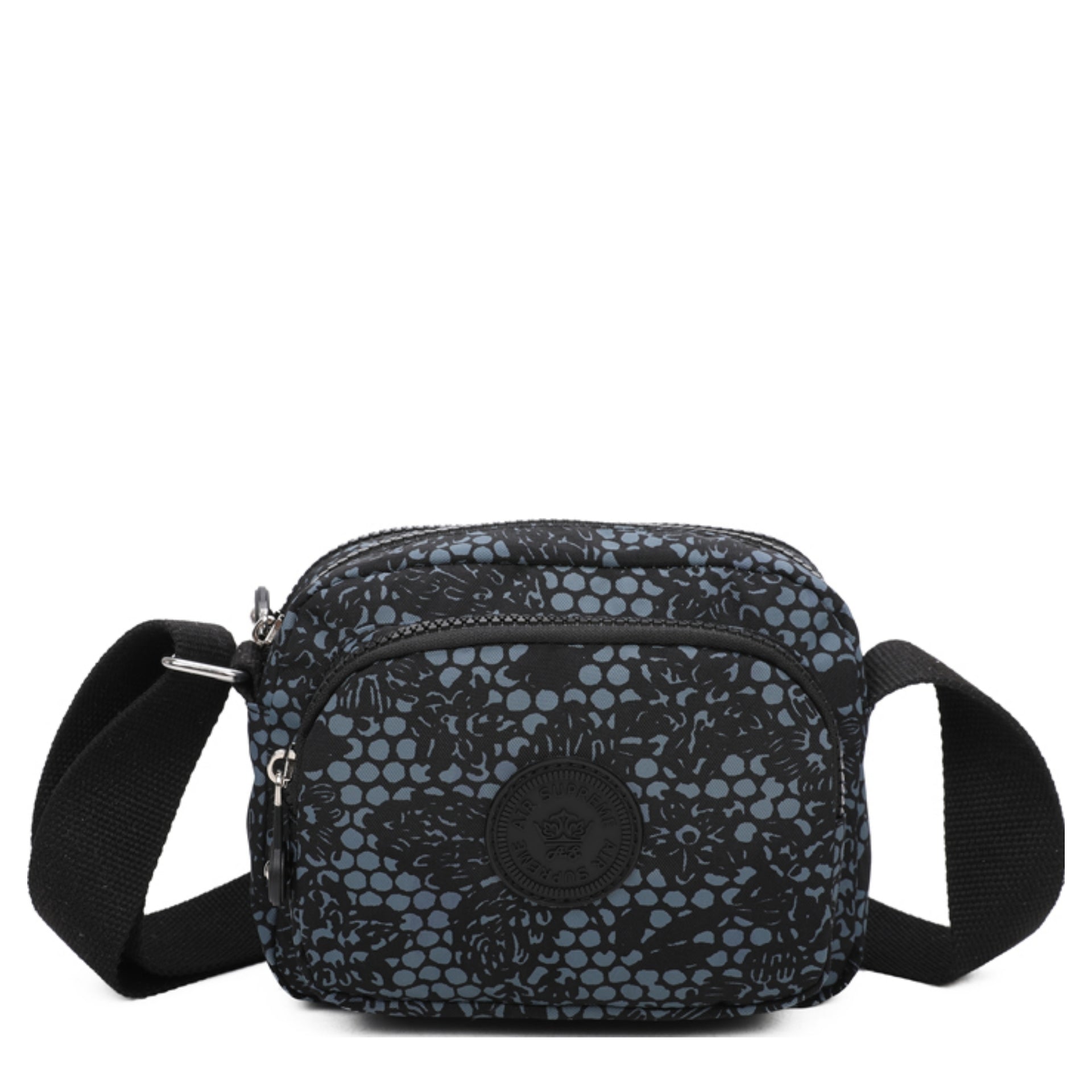 D-229 Small Multi Pockets Cross Body Bag - Black Flower