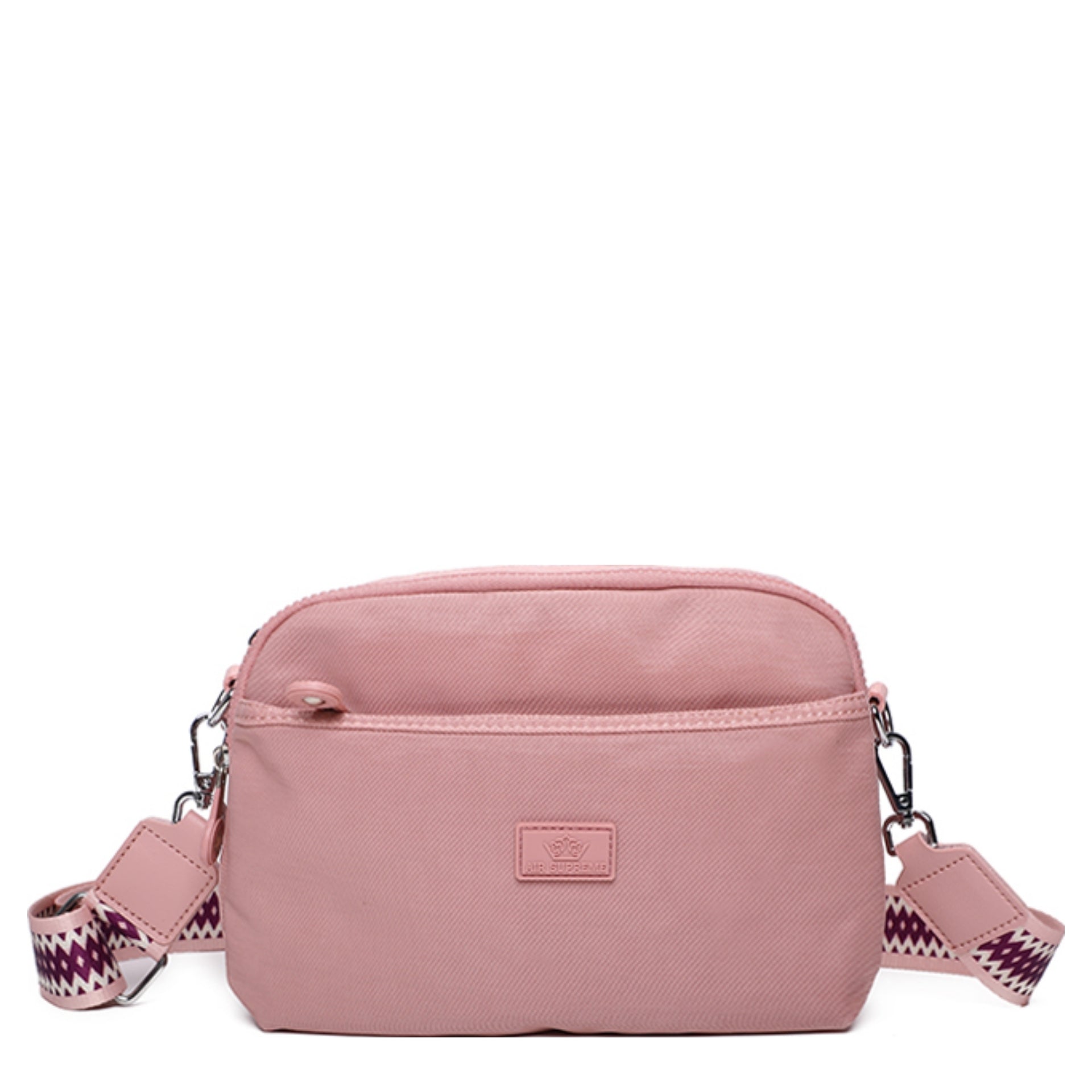 D-369 Simple Nylon Crossbody with Coloured Strap - Pink