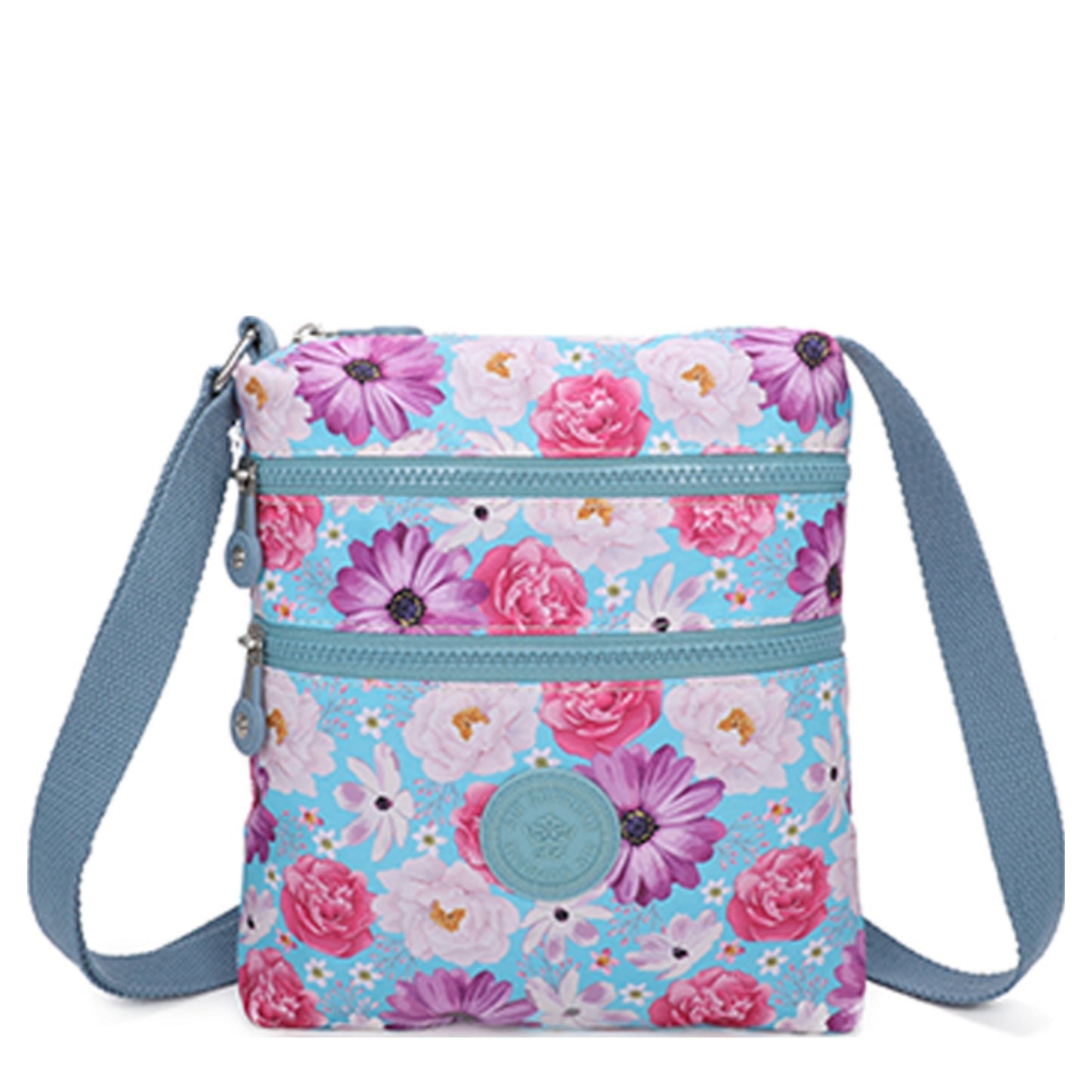 D-372 Patterned Colour Multi Zip Crossbody Bag - Daisy and Peony