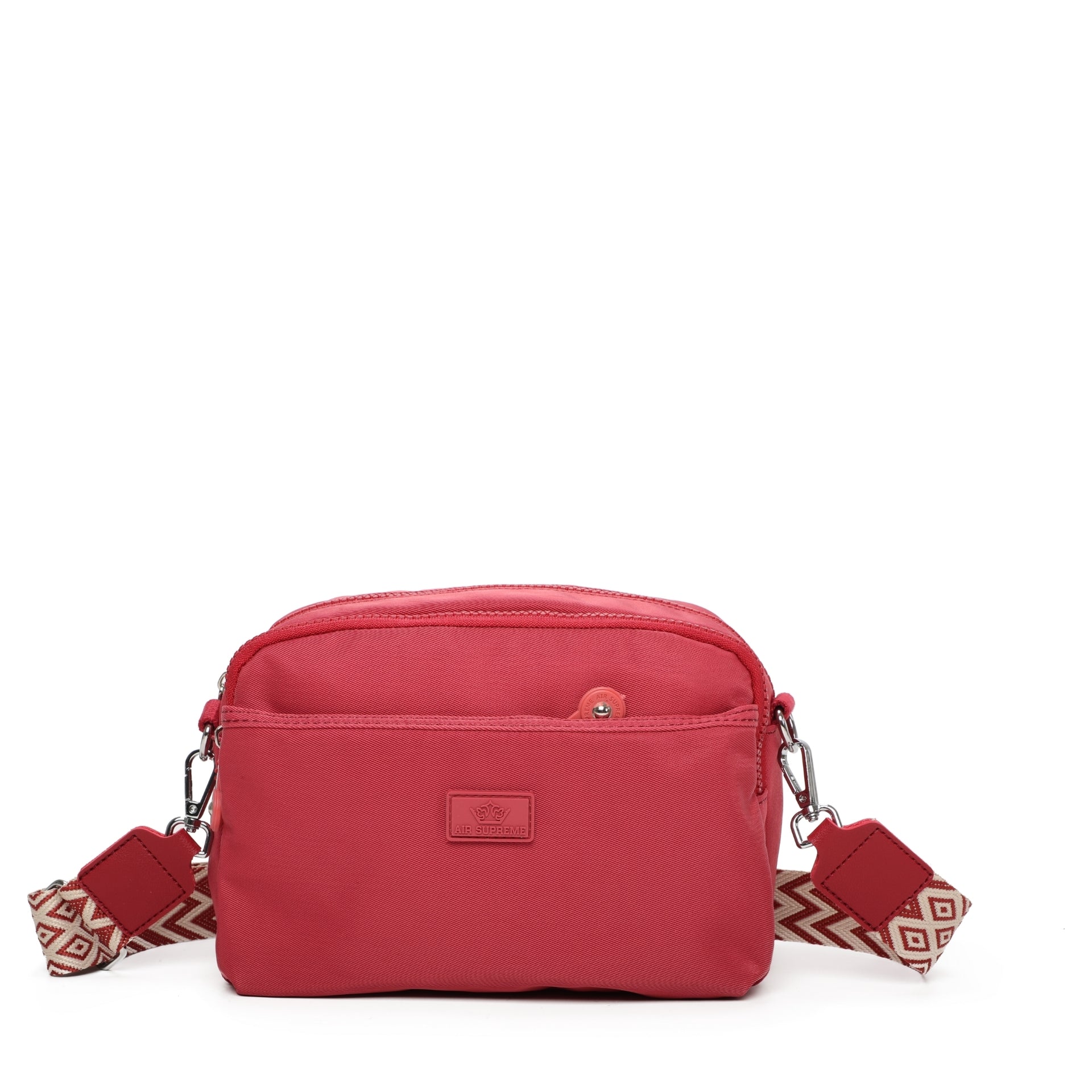 D-369 Simple Nylon Crossbody with Coloured Strap - Red