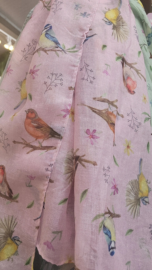 Spring Scarf - garden bird pink