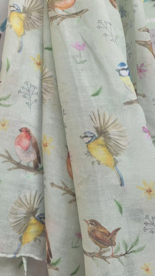 Spring Scarf - garden bird green