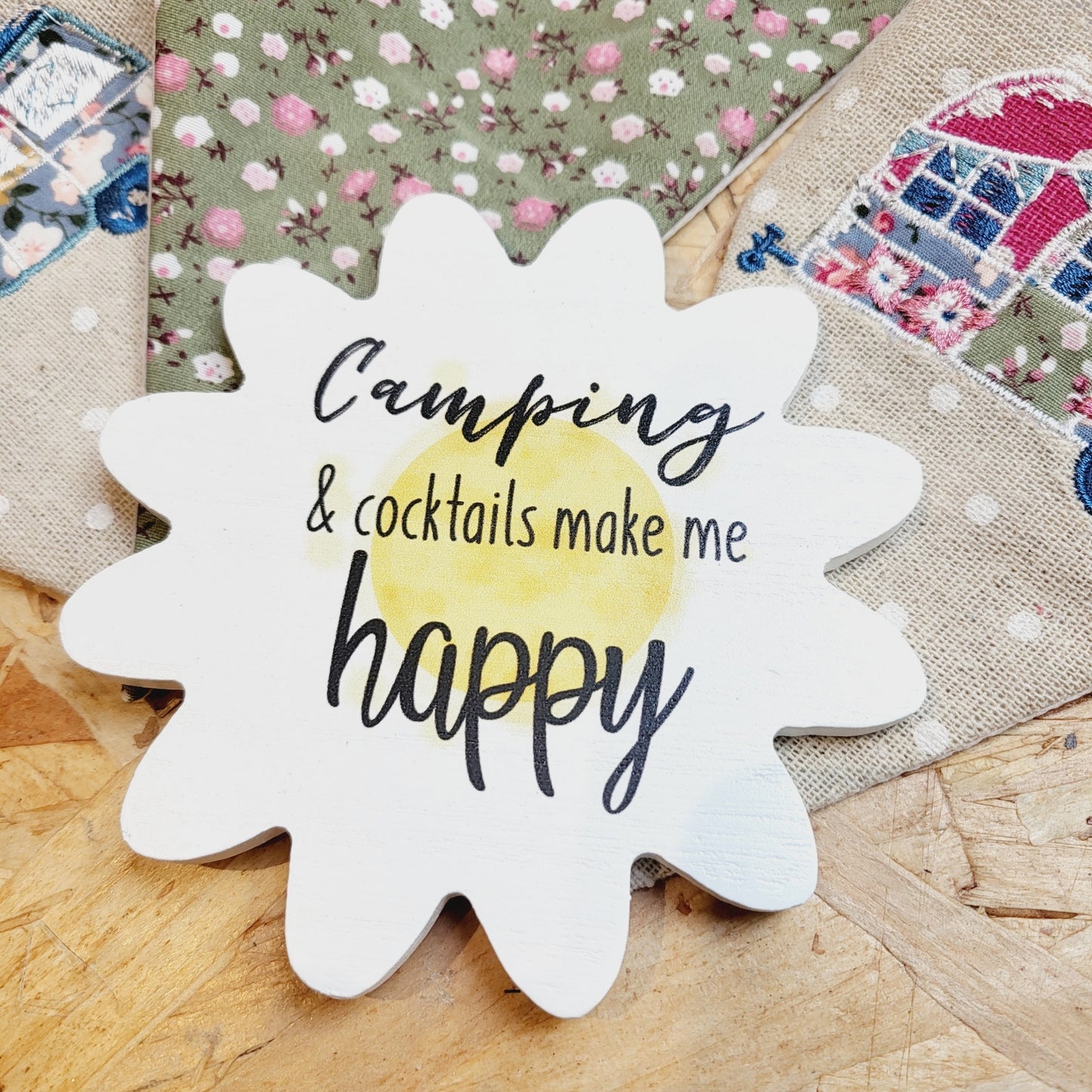 Camping and cocktails floral coaster