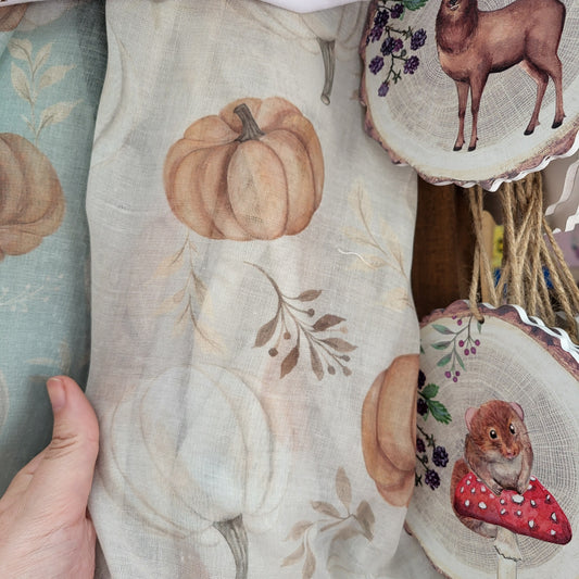 Autumn Scarf with Pumpkins Cream