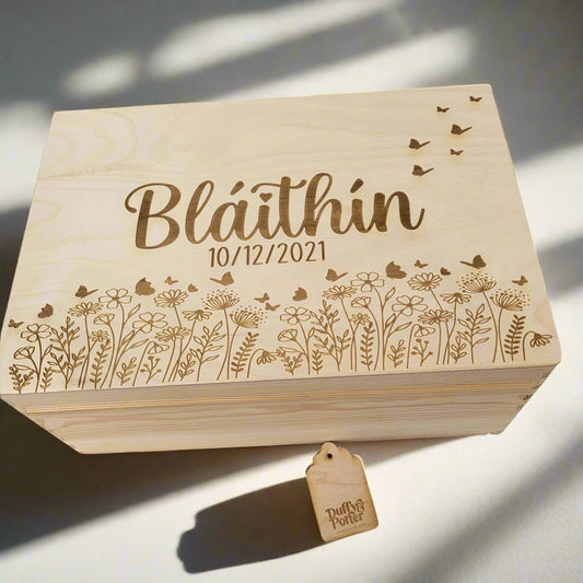 Keepsake Box wildflower Natural Wood Engraved