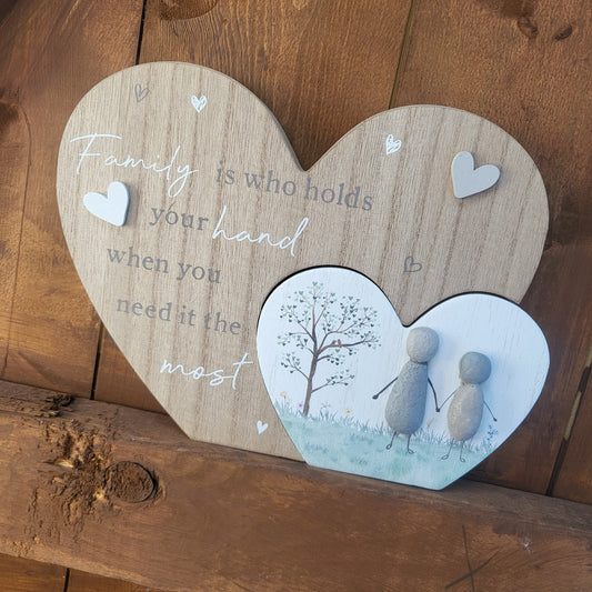 Family standing heart..pebble