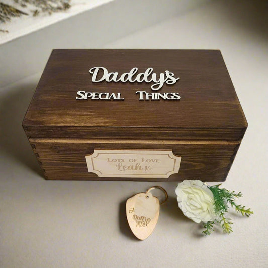 Keepsake Box Personalised Stained, Birch Front Tag