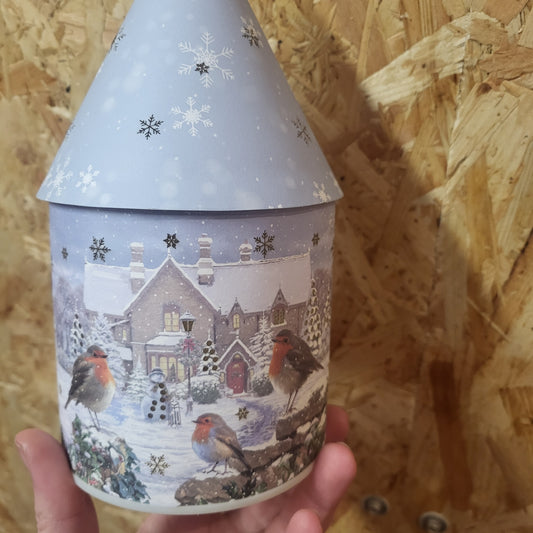 Christmas lantern Robin Christmas snow scene LED light