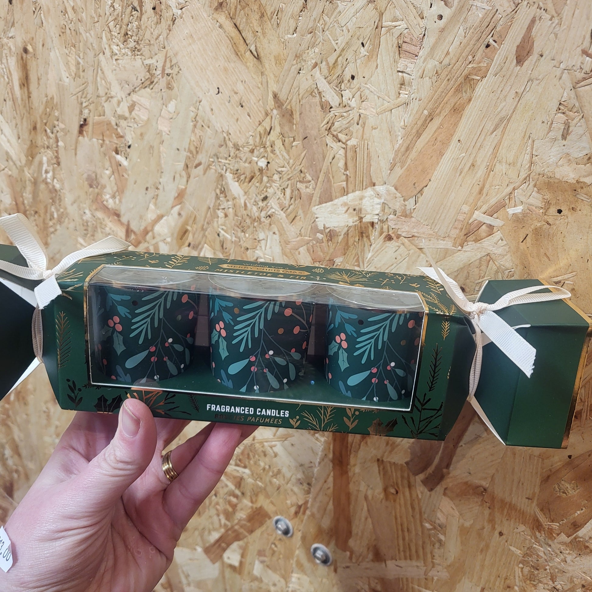 Christmas Candle cracker trio mistletoe and fir