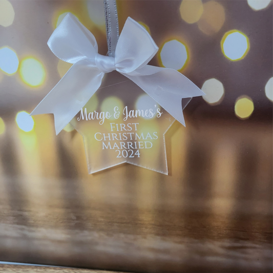Personalised First Christmas Engaged Star Decoration