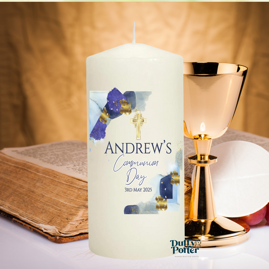 "Navy Gold Watercolour" Communion/ Confirmation Candle