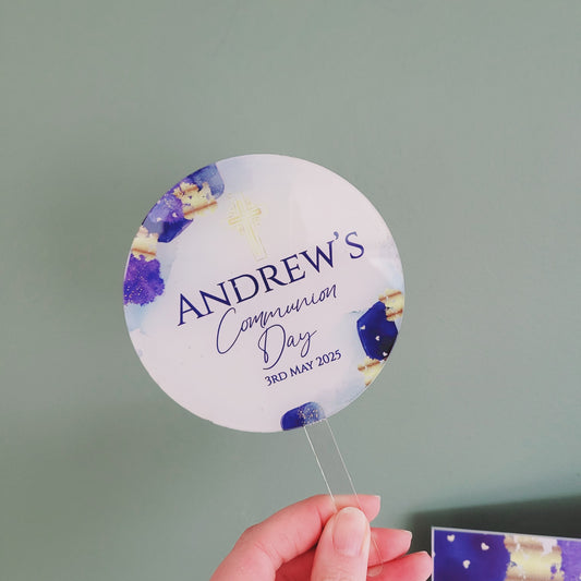 "Navy Gold Watercolour" Cake Topper