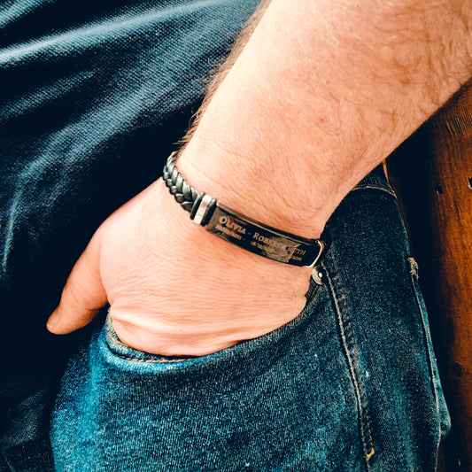 Personalised pu leather plaited bracelet black