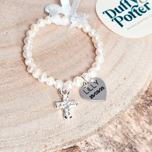Personalised Freshwater pearl Christening bracelet