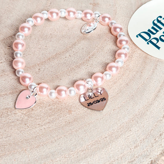 Personalised Girls silver plated bracelet heart