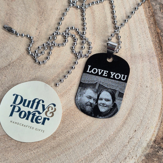 Personalised Black dogtag photo necklace