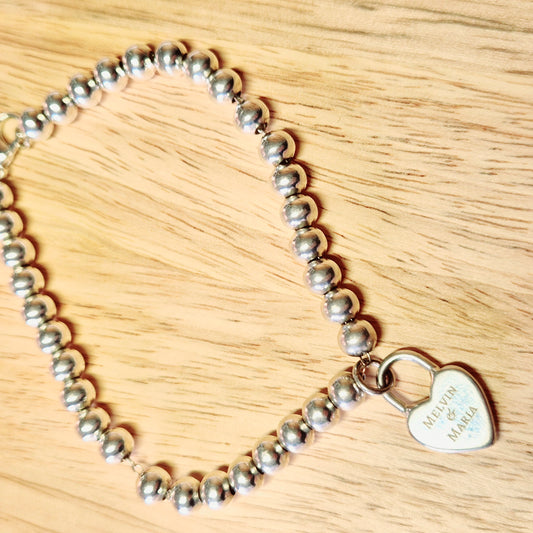 Silver plated bead bracelet with heart lock - A Perfect Gift