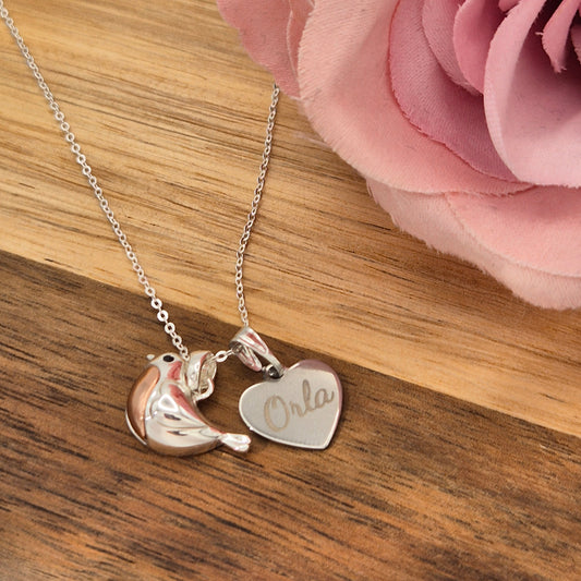 Silver plated chain with robin - A Perfect Gift