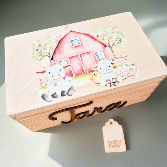 Keepsake Box Farm Natural Wood