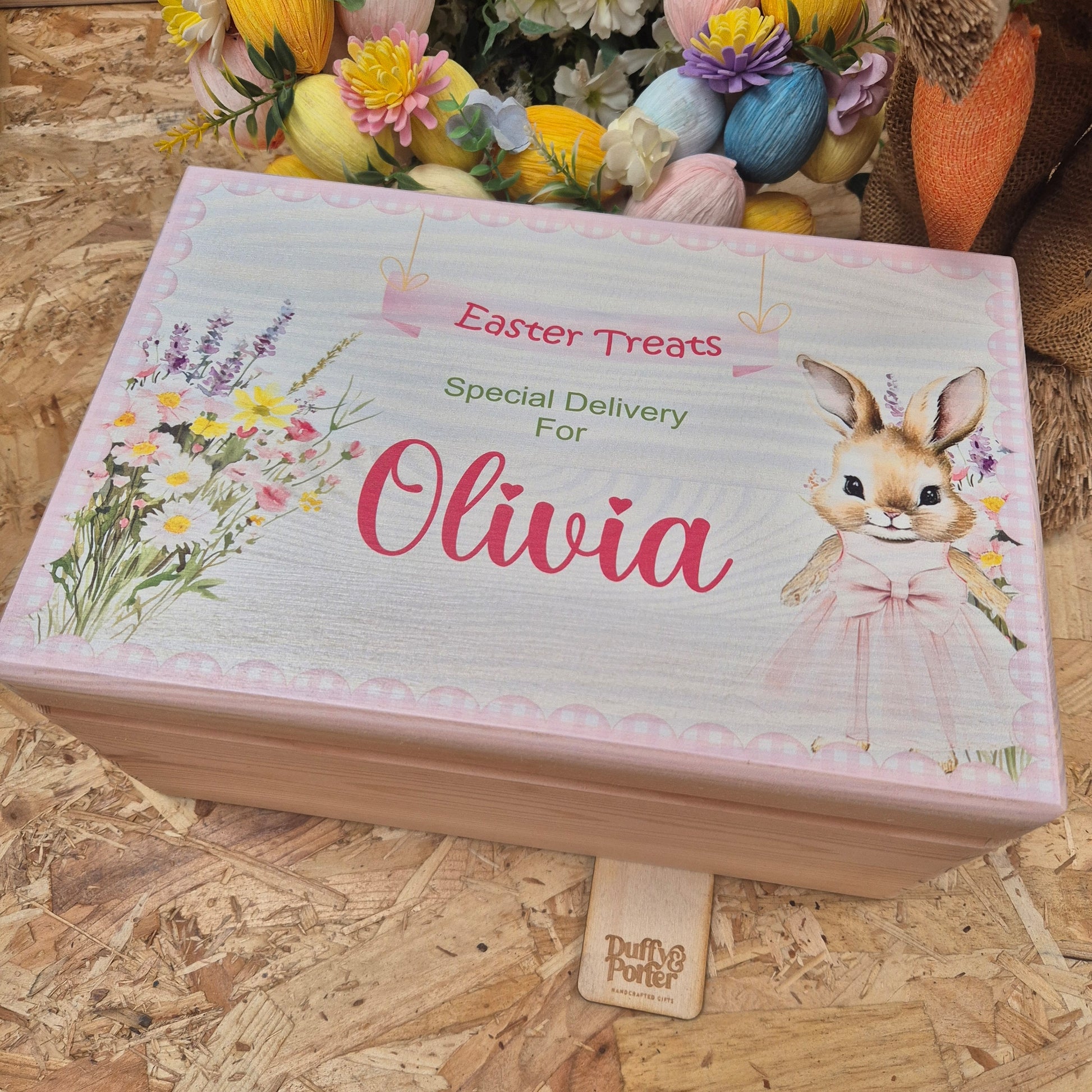 Personalised Wooden Easter Box Pink