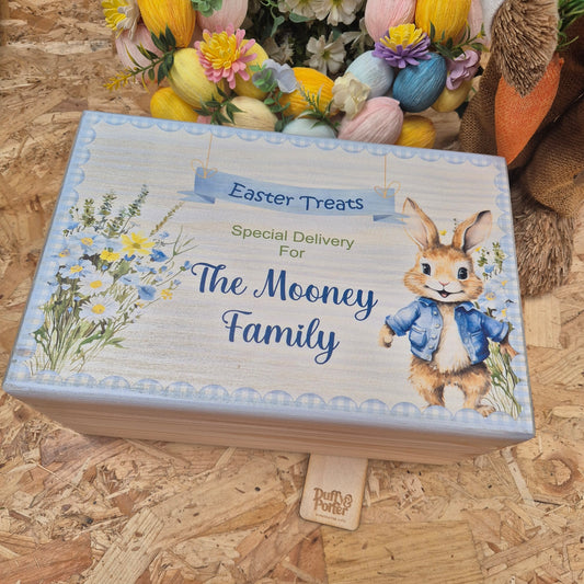 Personalised Wooden Easter Box Blue
