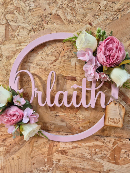 Floral Name Hoop, ideal for walls, doors and occasions