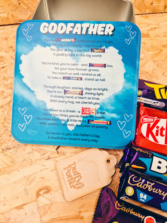 Personalised GODFATHER Father's Day tin full of chocolate