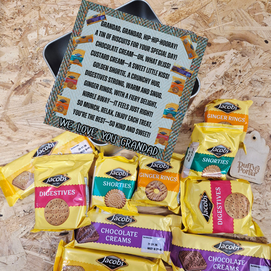 Personalised Grandads Special day tin full of biscuits