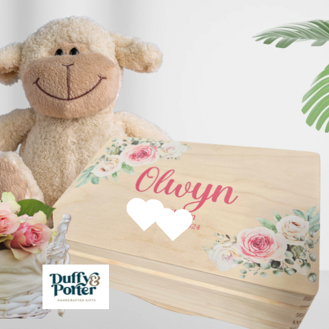Roses-Themed Wooden Keepsake Box: A Personalised Baby Gift in Ireland
