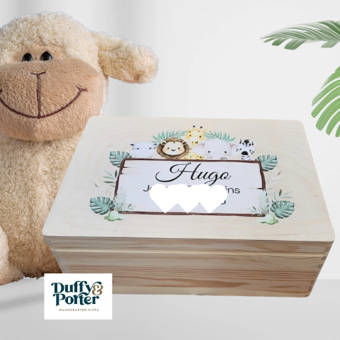 Safari-Themed Wooden Keepsake Box: A Personalised Baby Gift in Ireland