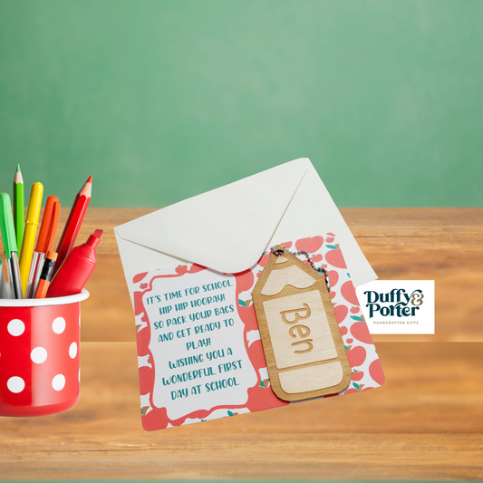 Personalised First Day at school Bag tag and card