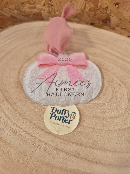 Personalised pink pumpkin decoration
