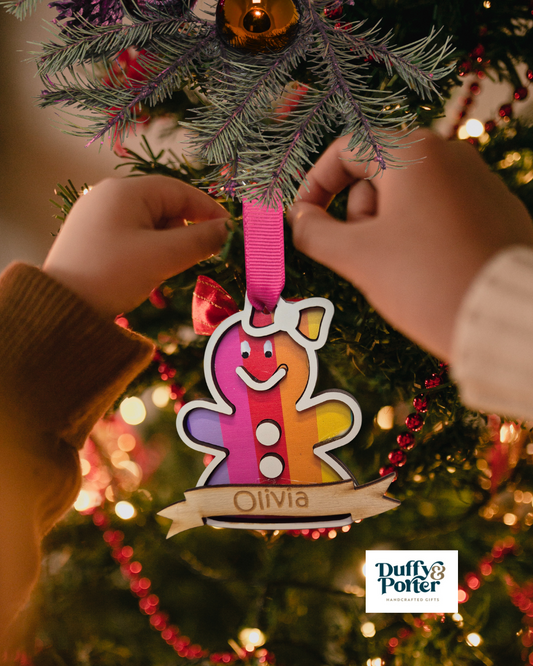 Personalised Gingerbread BOW Christmas Decoration – Made in Bunclody