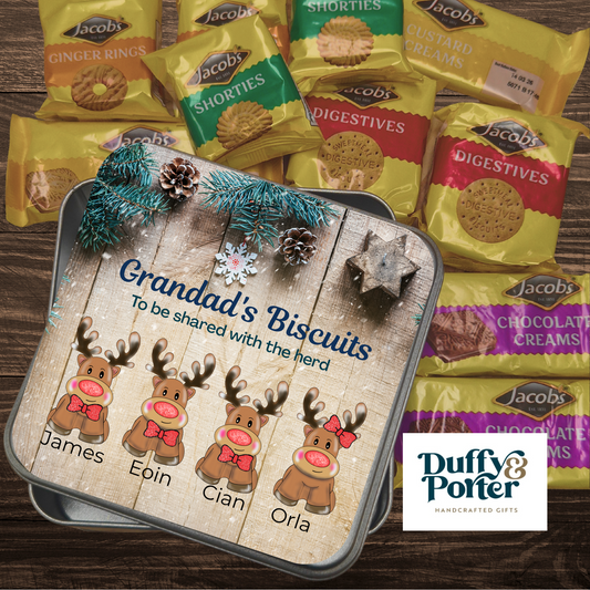 Personalised Christmas Biscuit Tin - Reindeer Herd