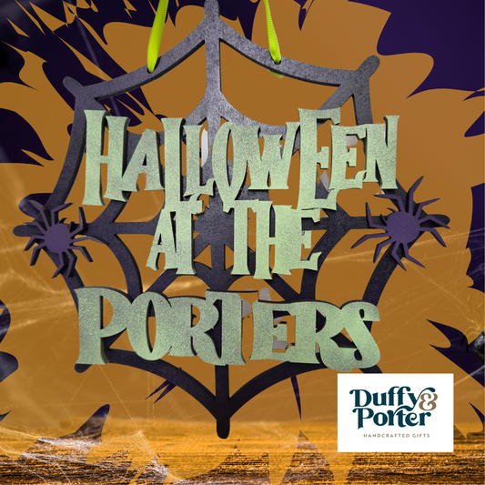 Personalised Halloween Sign Wooden Spider web