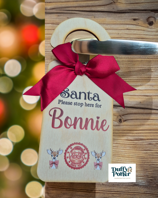 Personalised Santa Stop Christmas Decoration Birch