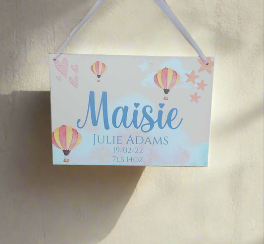 Hot air Balloon Themed Sign Pink