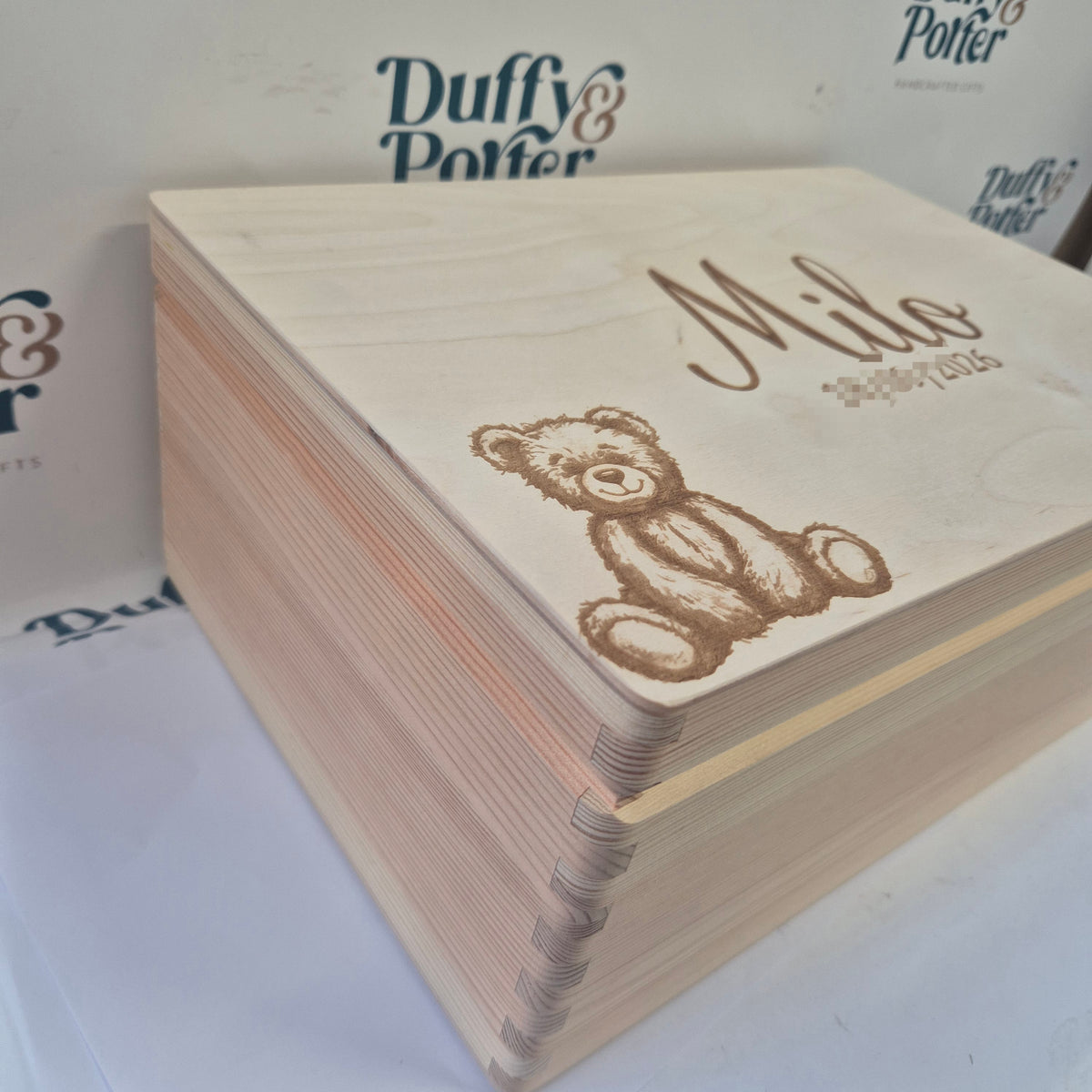 Keepsake Box Teddy Natural Wood Engraved