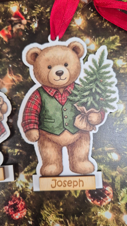 Personalised Teddy Christmas Hanging Decoration