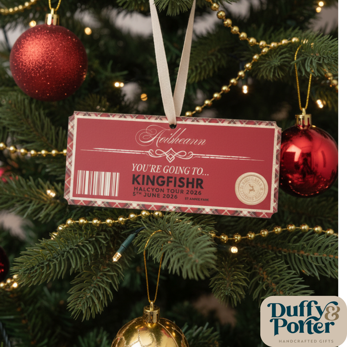 Personalised Ticket Tree Decoration– Printed Keepsake Reveal Tartan
