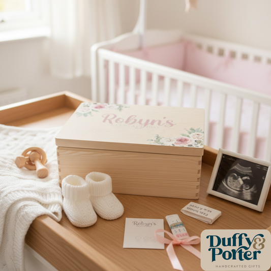 Roses-Themed Wooden Keepsake Box: A Personalised Baby Gift in Ireland
