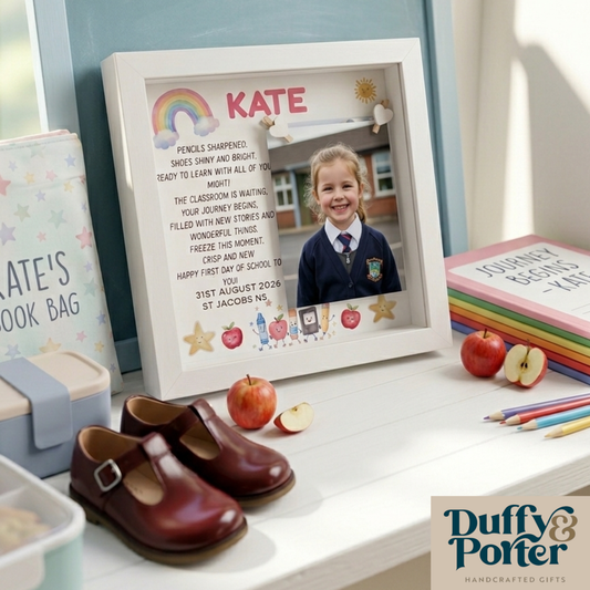 Personalised "First Day at School" frame and keepsake – Handcrafted in Ireland