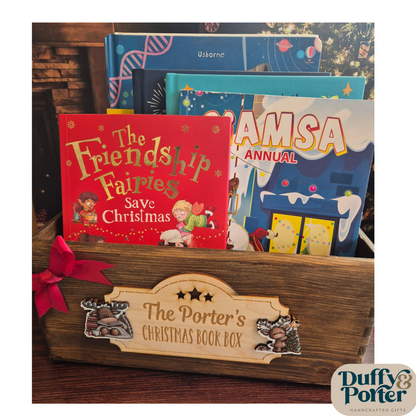 Personalised Wooden Christmas Book Box – Custom Family & Classroom Crate (Unfilled)