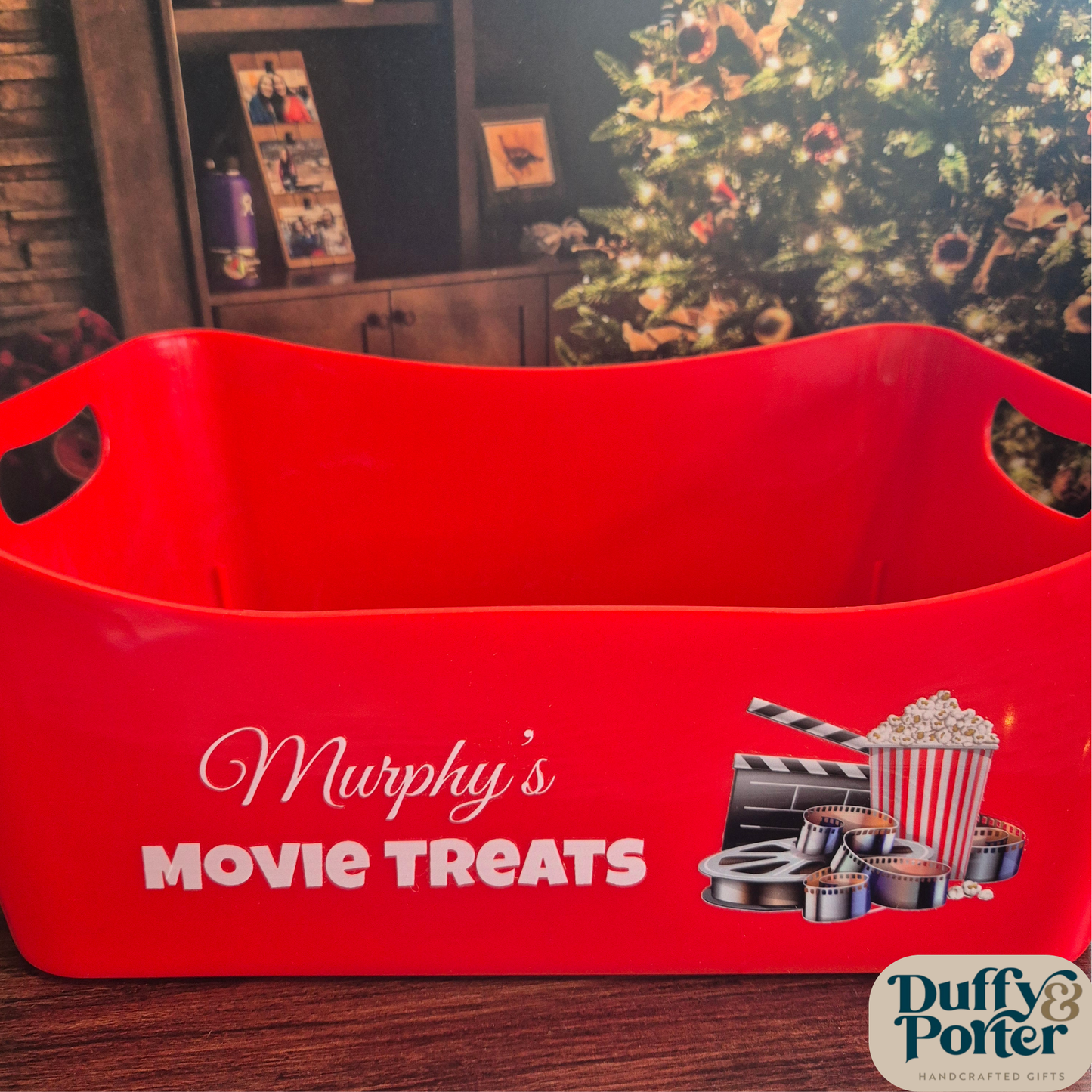 Personalised Christmas Movie Snack Tub (Filled or Empty) – Custom Red Family Treat Bowl
