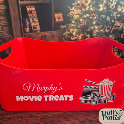 Personalised Christmas Movie Snack Tub (Filled or Empty) – Custom Red Family Treat Bowl