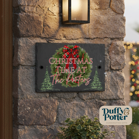 Slate House Sign - Festive Wreath