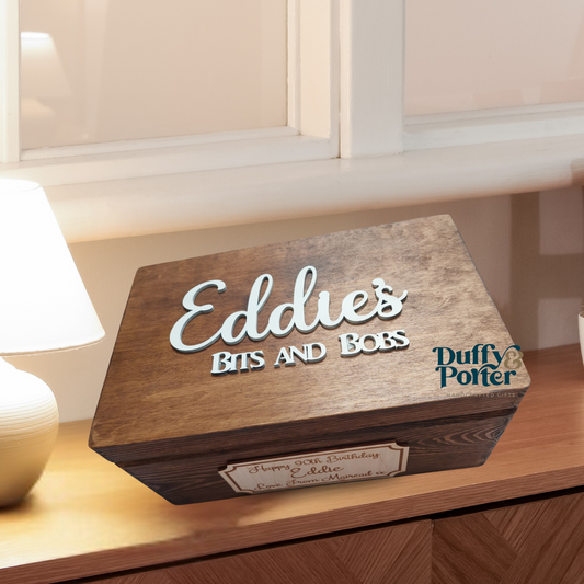 Keepsake Box Personalised Stained, Birch Front Tag