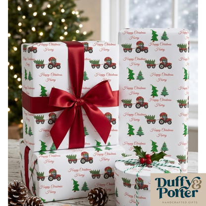 Personalised Christmas Tractor Wrapping Paper | Eco-Friendly Gift Wrap Ireland