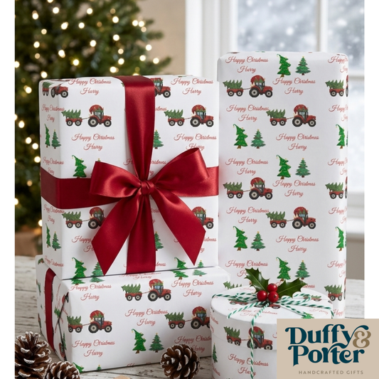 Personalised Christmas Tractor Wrapping Paper | Eco-Friendly Gift Wrap Ireland