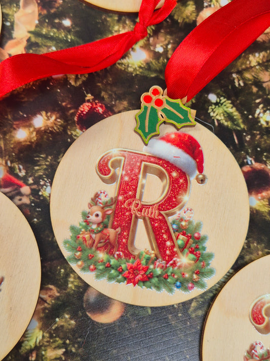 Personalised Initial Wooden Tree Decoration & Tag | Duffy & Porter
